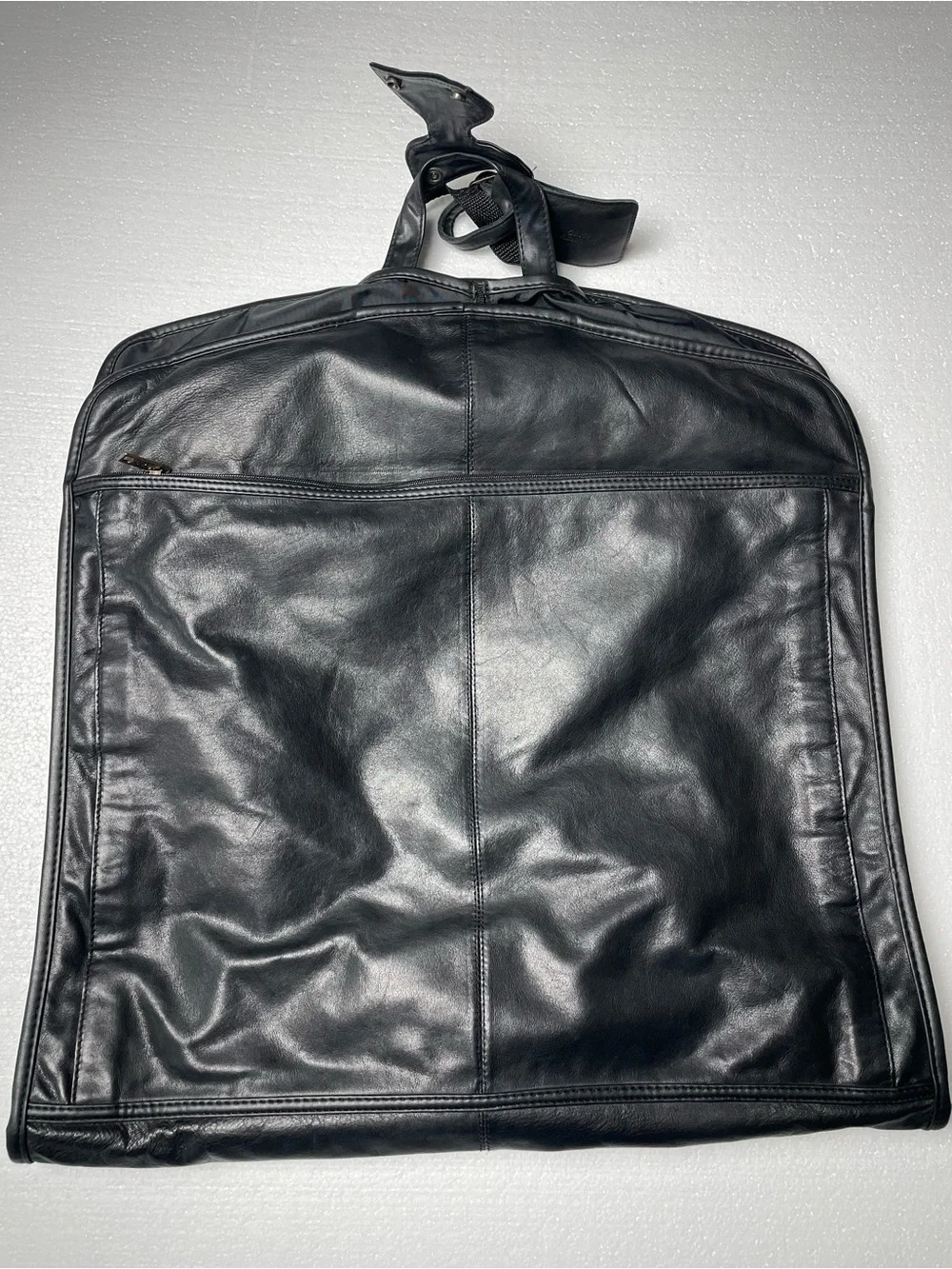 Black Leather Laptop Briefcase with Front Zip Pocket - Unbranded